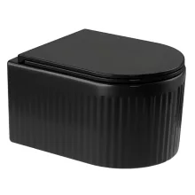 Invena Glamour bordázott fali kerámia WC csésze örvényöblítéssel és soft-close ülőkével, matt fekete kivitelben.