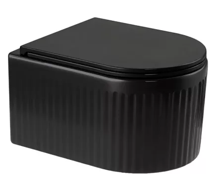 Invena Glamour bordázott fali kerámia WC csésze örvényöblítéssel és soft-close ülőkével, matt fekete kivitelben.