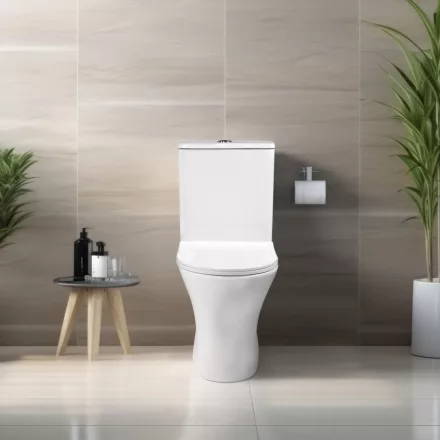 Invena Dokos kompakt perem nélküli monoblokk WC csésze alsó bekötésű tartállyal és Soft-Close WC ülőkével, fehér kivitelben.