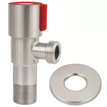 Invena sarokszelep kerámiabetéttel és takarórozettával 1/2"x3/8", piros/matt acél kivitelben.