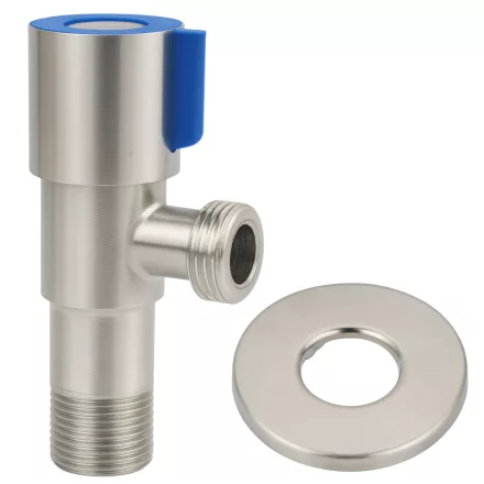 Invena sarokszelep kerámiabetéttel és takarórozettával 1/2"x1/2", kék/matt acél kivitelben.