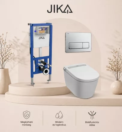 Jika Mila bidéfunkciós WC szett modern kialakítással, automata öblítéssel és fűtött ülőkével.