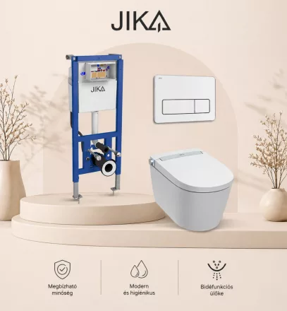 Jika Mila bidéfunkciós WC szett fehér nyomólappal, modern kialakítással és automata öblítéssel.