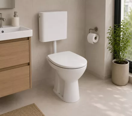 Jika Lyra Plus alsó kifolyású álló WC szett lapos öblítéssel, oldalsó bekötésű tartállyal és ülőkével