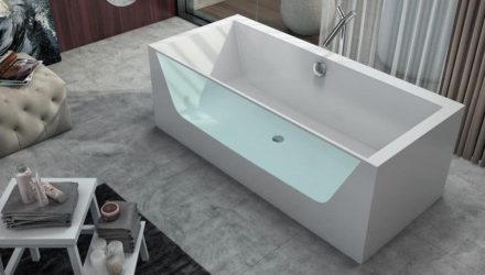 Kolpa San Copelia Light-FS térben álló fürdőkád átlátszó fallal 180x80 cm, kromóterápiával, fehér 510470