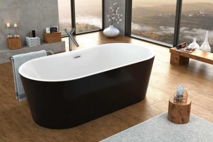 Kolpa San Comodo-FS fürdőkád levegő masszázsrendszerrel 185x90 cm, le-és túlfolyóval, fekete 591820