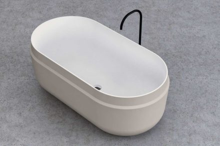 Kolpa San Boul-FS térben álló Kerrock fürdőkád le-és túlfolyóval 165x85 cm, szifonnal, fehér/homok 592310
