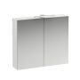 Laufen Base matt fehér tükrösszekrény 80 cm kettő ajtóval, világítással és csatlakozó aljzattal H4028021102601