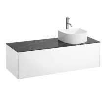   Laufen Sonar matt fehér alsószekrény 117,7x45,7x34,1 cm egy fiókkal, jobbos kivágással, kerámia pulttal H4054270341431
