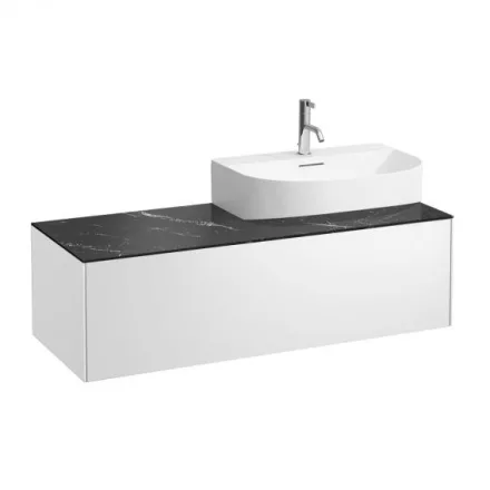 Laufen Sonar matt fehér alsószekrény jobbos kivágással 117,7x45,7x34,1 cm egy fiókkal, kerámia pulttal H4054530341431
