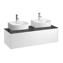   Laufen Sonar matt fehér alsószekrény kettő kivágással 117,7x45,7x34,1 cm egy fiókkal, kerámia pulttal H4054540341431