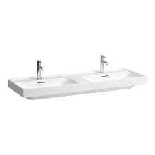   Laufen Meda porcelán dupla mosdó 130x46 cm 2 csaplyukkal és túlfolyó nélkül, fehér H8141120001111