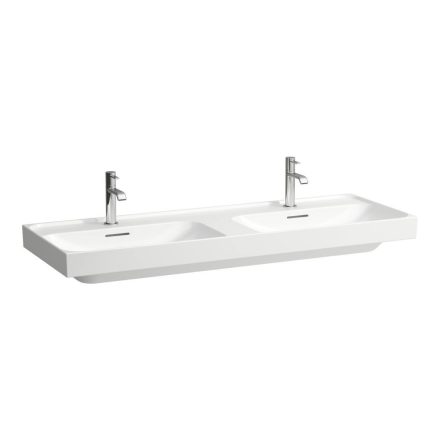 Laufen Meda porcelán dupla mosdó 130x46 cm csaplyuk és túlfolyó nélkül, LCC bevonattal, fehér H8141124001121