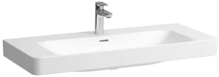 Laufen Pro X porcelán mosdó csiszolt alsó felülettel 105x46 cm, 3 csaplyukkal és túlfolyóval, fehér kivitelben.