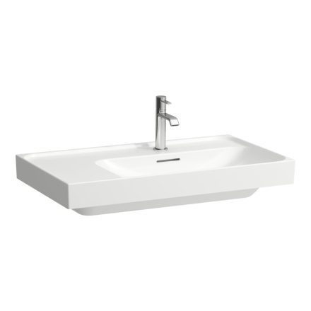 Laufen Meda porcelán aszimmetrikus mosdó 80x46 cm túlfolyóval és csaplyuk nélkül, jobbos/fehér H8171150001091