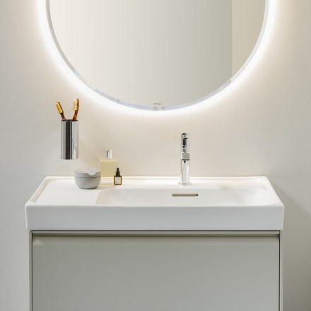 Laufen Meda porcelán aszimmetrikus mosdó 80x46 cm csaplyukkal és túlfolyóval, jobbos/matt fehér H8171157571041