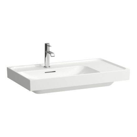 Laufen Meda porcelán aszimmetrikus mosdó 80x46 cm 3 csaplyukkal és túlfolyóval, balos/fehér H8171160001081