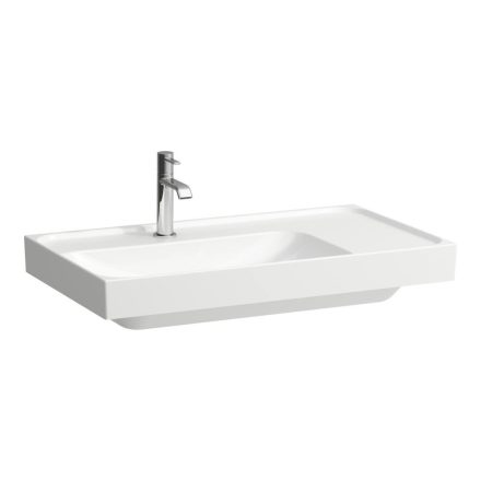 Laufen Meda porcelán mosdó 80x46 cm 3 csaplyukkal és túlfolyó nélkül LCC bevonattal, balos/fehér H8171164001581
