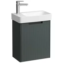 Laufen Pro X 1 ajtós fali alsószekrény bordázott előlappal és porcelán kézmosóval 48x60 cm, balos/szürke kivitelben