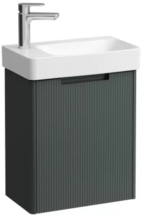 Laufen Pro X 1 ajtós fali alsószekrény bordázott előlappal és porcelán kézmosóval 48x60 cm, balos/szürke kivitelben