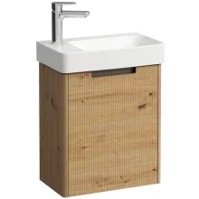 Laufen Pro X 1 ajtós fali alsószekrény bordázott előlappal és kerámia kézmosóval 48x60 cm, balos/vad tölgy.