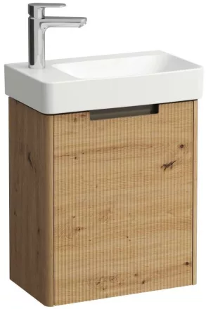 Laufen Pro X 1 ajtós fali alsószekrény bordázott előlappal és kerámia kézmosóval 48x60 cm, balos/vad tölgy.