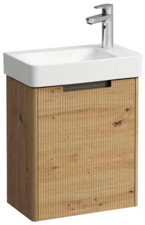 Laufen Pro X 1 ajtós fali alsószekrény bordázott előlappal és porcelán kézmosóval 48x60 cm, jobbos/vad tölgy 