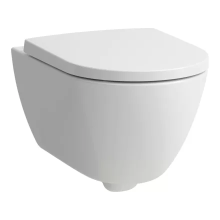 Laufen Pro X kompakt csendes öblítésű fali kerámia WC csésze lassan záródó Duroplast ülőkével, fehér.