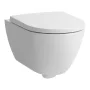 Laufen Pro X kompakt csendes öblítésű fali kerámia WC csésze lassan záródó Duroplast ülőkével, fehér.