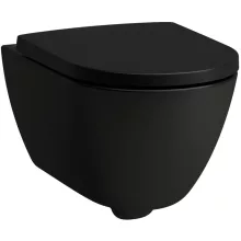 Laufen Pro X kompakt csendes öblítésű fali kerámia WC csésze lassan záródó Duroplast ülőkével, matt fekete kivitelben.