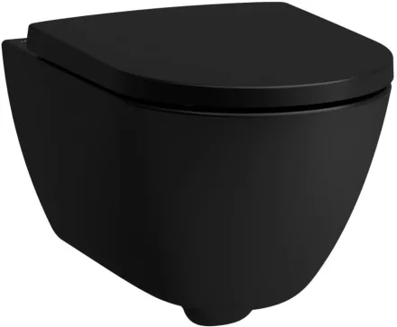 Laufen Pro X kompakt csendes öblítésű fali kerámia WC csésze lassan záródó Duroplast ülőkével, matt fekete kivitelben.