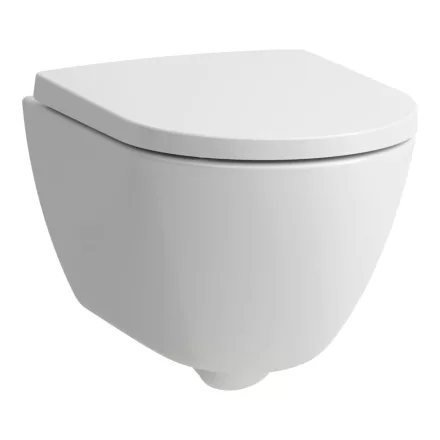 Laufen Pro X kompakt csendes öblítésű fali kerámia WC csésze lassan záródó Duroplast ülőkével, fehér kivitelben.