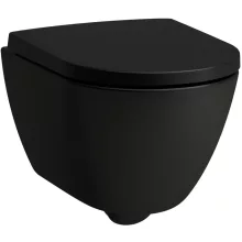 Laufen Pro X kompakt csendes öblítésű fali kerámia WC csésze lassan záródó Duroplast ülőkével, matt fekete kivitelben.