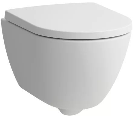 Laufen Pro X kompakt csendes öblítésű fali kerámia WC csésze lassan záródó Duroplast ülőkével, matt fehér kivitelben.