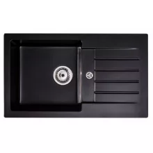   LunArt Basic Lotti egymedencés gránit mosogató csepptálcával 77x45 cm, csapfurat nélkül, midnight black 5999861632015