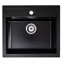   LunArt Basic Cuki egymedencés gránit mosogató 56x51 cm, csapfurattal és túlfolyóval, midnight black 5999861632114