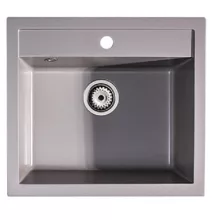   LunArt Basic Cuki egymedencés gránit mosogató 56x51 cm, csapfurattal és túlfolyóval, világos szürke 5999861632121