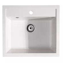   LunArt Basic Cuki egymedencés gránit mosogató 56x51 cm, csapfurattal és túlfolyóval, fehér 5999861632145