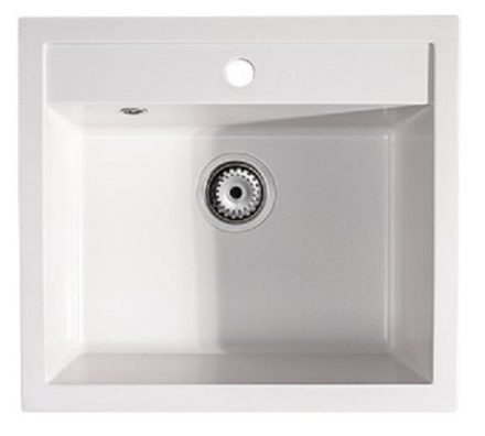 LunArt Basic Cuki egymedencés gránit mosogató 56x51 cm, csapfurattal és túlfolyóval, fehér 5999861632145