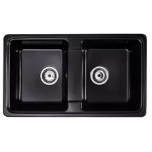   LunArt Basic Nolen kétmedencés gránit mosogató 79,5x46 cm, csapfurat nélkül, midnight black 5999861632312