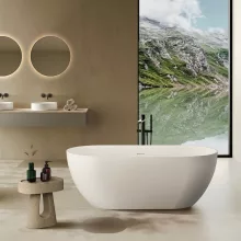   Marmy Allure Slim térben álló öntött márvány kád 160x75 cm, matt fehér 30 2003 16 11 11