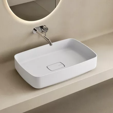 Marmy Honey L öntött márvány mosdó 58x38 cm, speciális takaróelemmel, matt fehér 801328061011