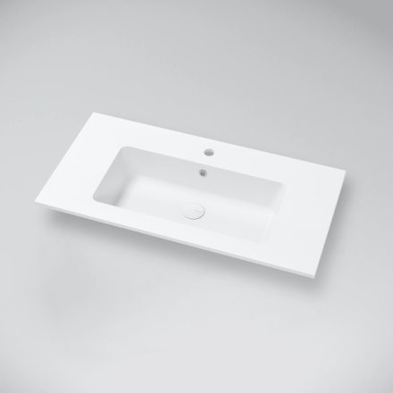 Marmy Bergamo Slim öntött márvány mosdó 90x46 cm, túlfolyóval, fényes fehér 808127091110
