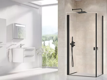 Ravak Chrome CRV1+CRV1 1/2 zuhanykabin ajtó 80x195 cm átlátszó üveggel, matt fekete profilszín 1QV40301Z1