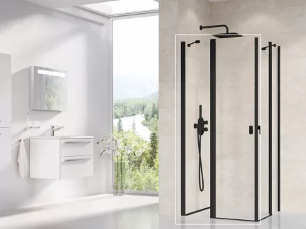 Ravak Chrome CRV2+CRV2 1/2 zuhanykabin ajtó 90x195 cm átlátszó üveggel, matt fekete profilszín 1QV70300Z1