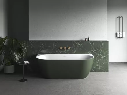 Ravak Freedom Wall Tec falhoz illeszthető akril kád 1700x870 mm fehér/grey green, fehér lefolyóval CE31200000