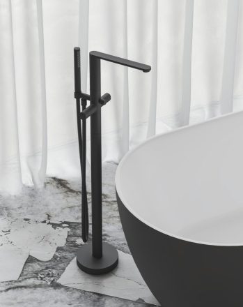 Ravak Chrome II CR II 080.00 padlóba építhető kádcsaptelep zuhanyszettel R-boxhoz tervezve, fekete X070468