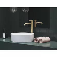   Ravak Espirit ES 015.60GLB magasított álló mosdócsaptelep, leeresztő nélkül, szálcsiszolt arany X070598