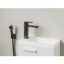 Ravak Chrome II álló mosdócsaptelep bidézuhannyal, leeresztő nélkül, szálcsiszolt grafit kivitelben.