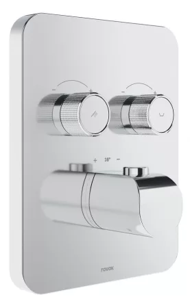 Ravak Flat kétutas falba süllyesztett termosztátos zuhanycsaptelep R-boxhoz, fényes króm kivitelben.